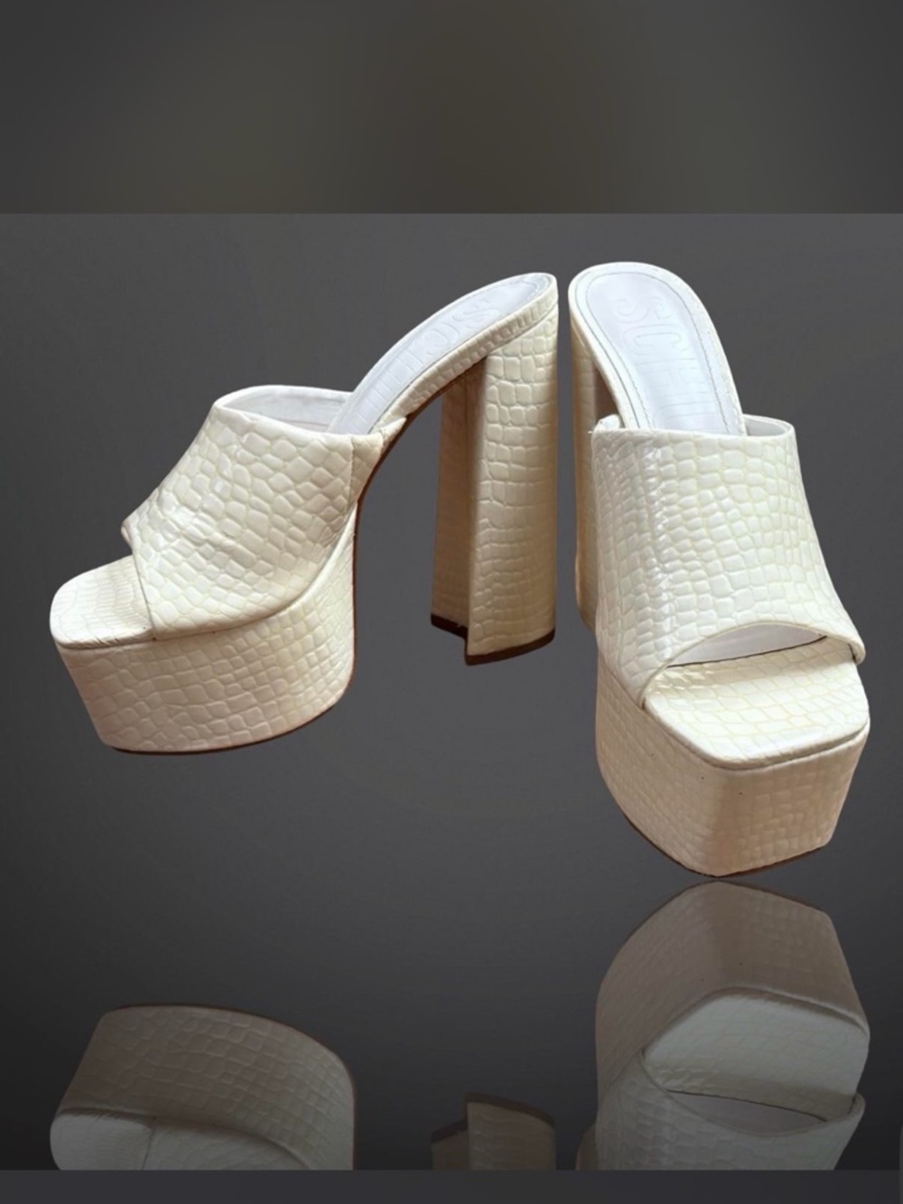 SCHUTZ White Croc-Embossed Platform Mule - Picture 2 of 8